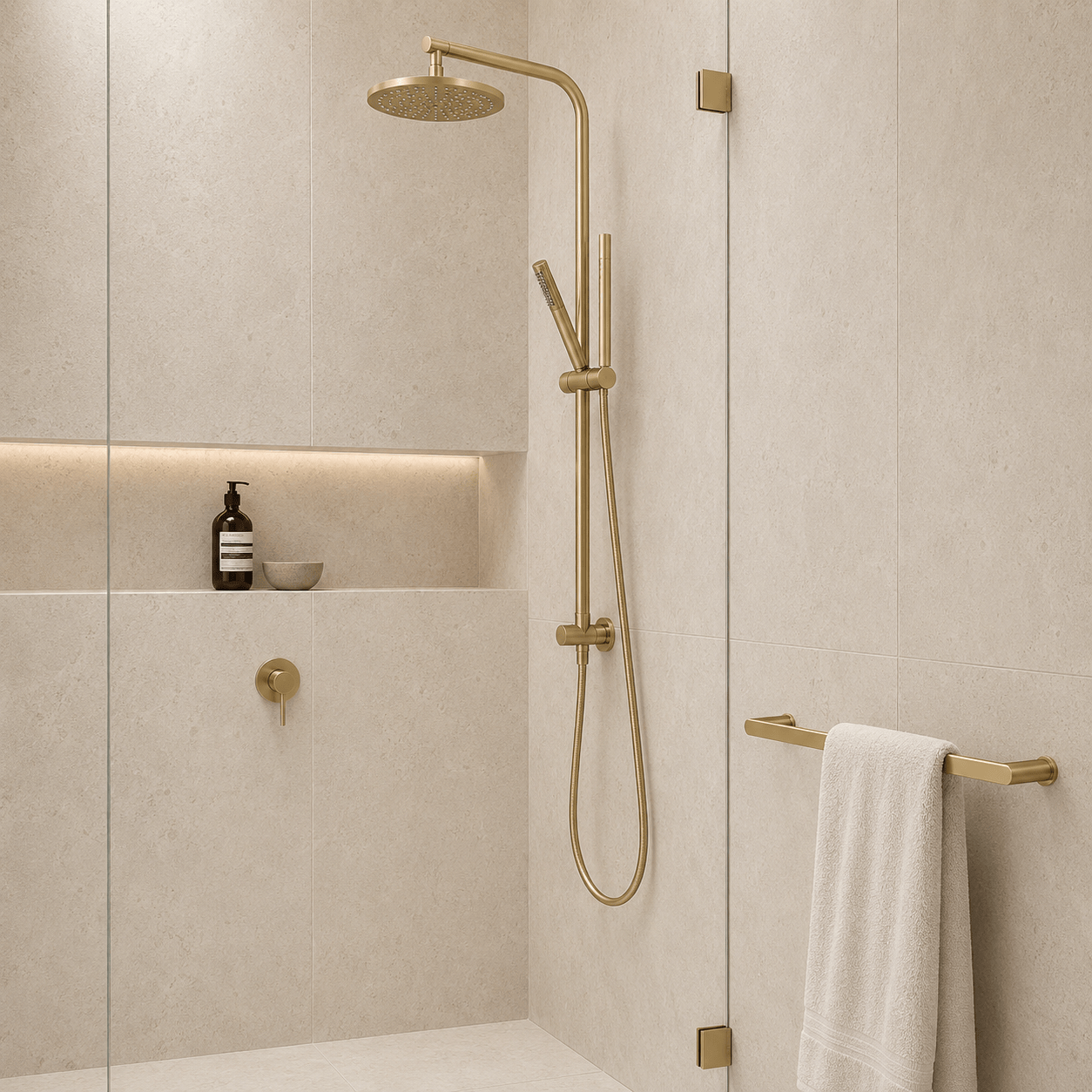 Bathroom Vaucluse Rain Shower with Hand Shower Spray - Satin Brass