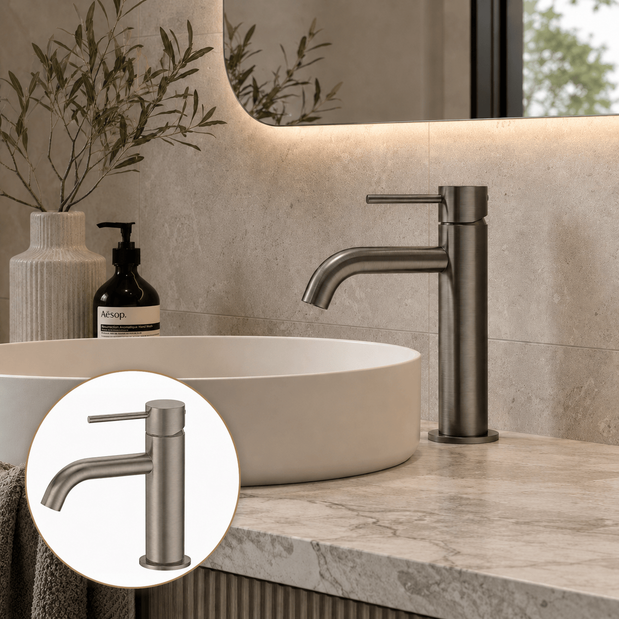 Bathroom Vaucluse Short Basin Mixer - Gunmetal
