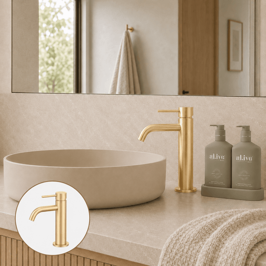 Bathroom Vaucluse Short Basin Mixer - Satin Brass