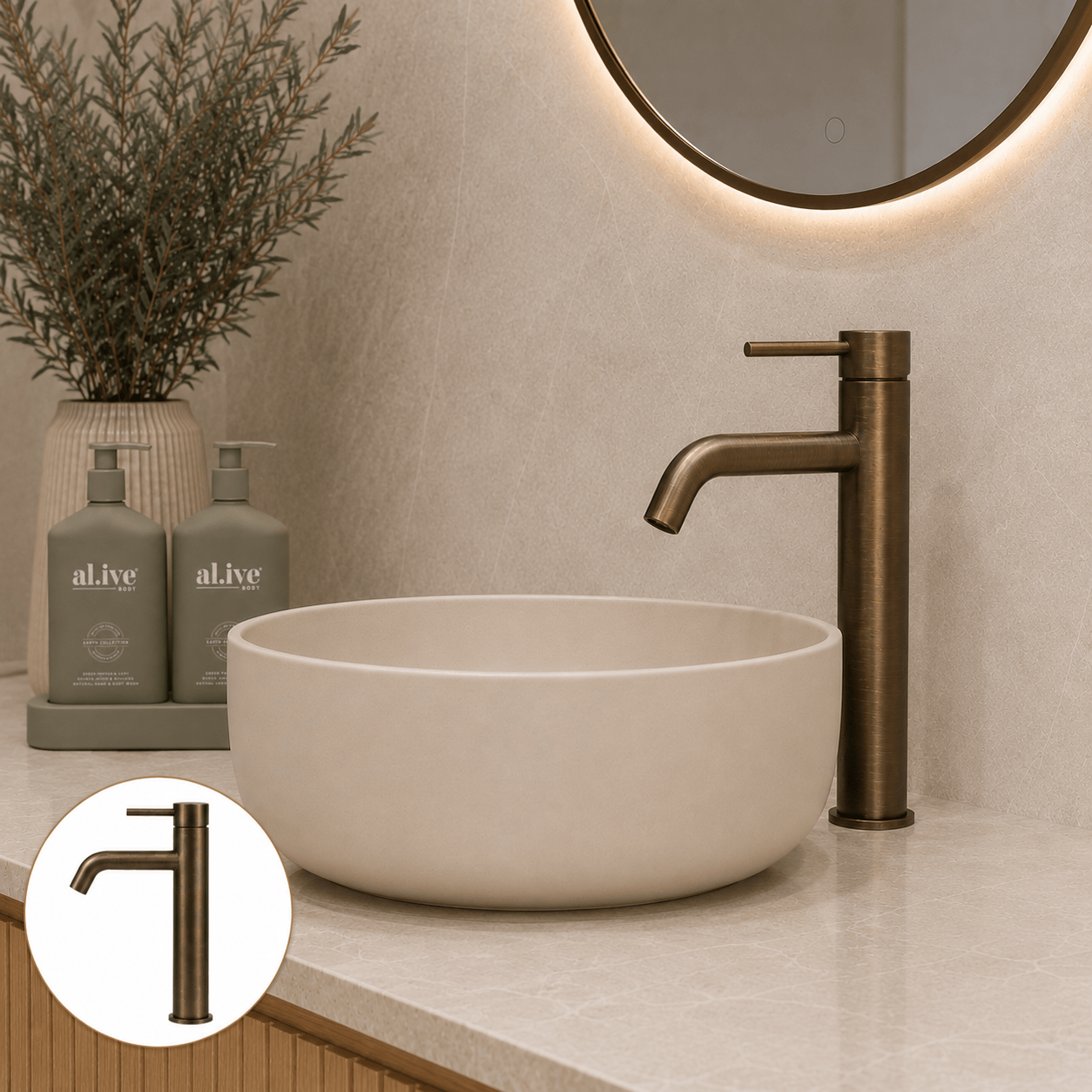 Bathroom Vaucluse Tall Basin Mixer - Antique Brass