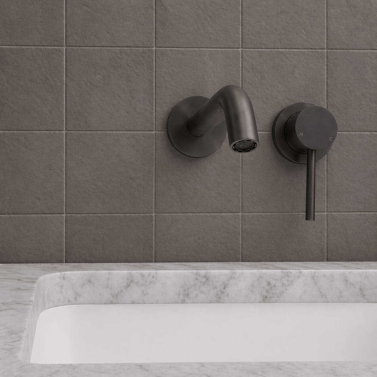 Bathroom Vaucluse Wall Mount Spout and Mixer - Gunmetal