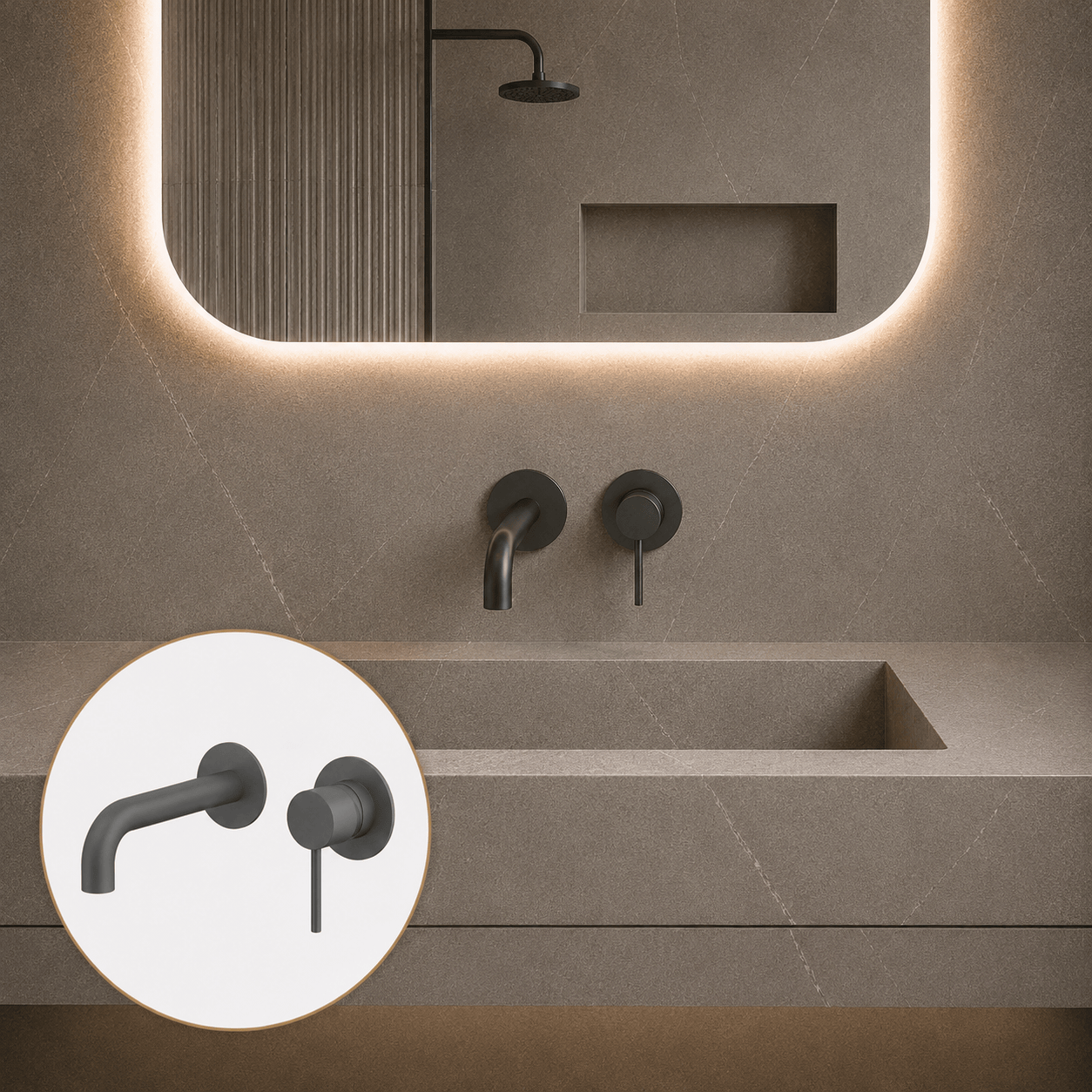 Bathroom Vaucluse Wall Mount Spout and Mixer - Gunmetal