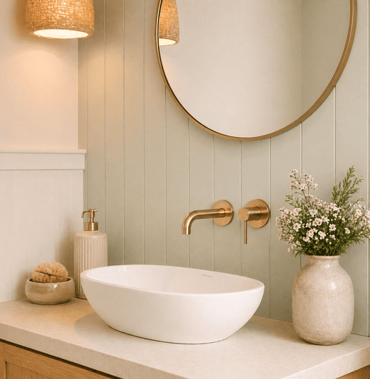 Bathroom Vaucluse Wall Mount Spout and Mixer - Satin Brass