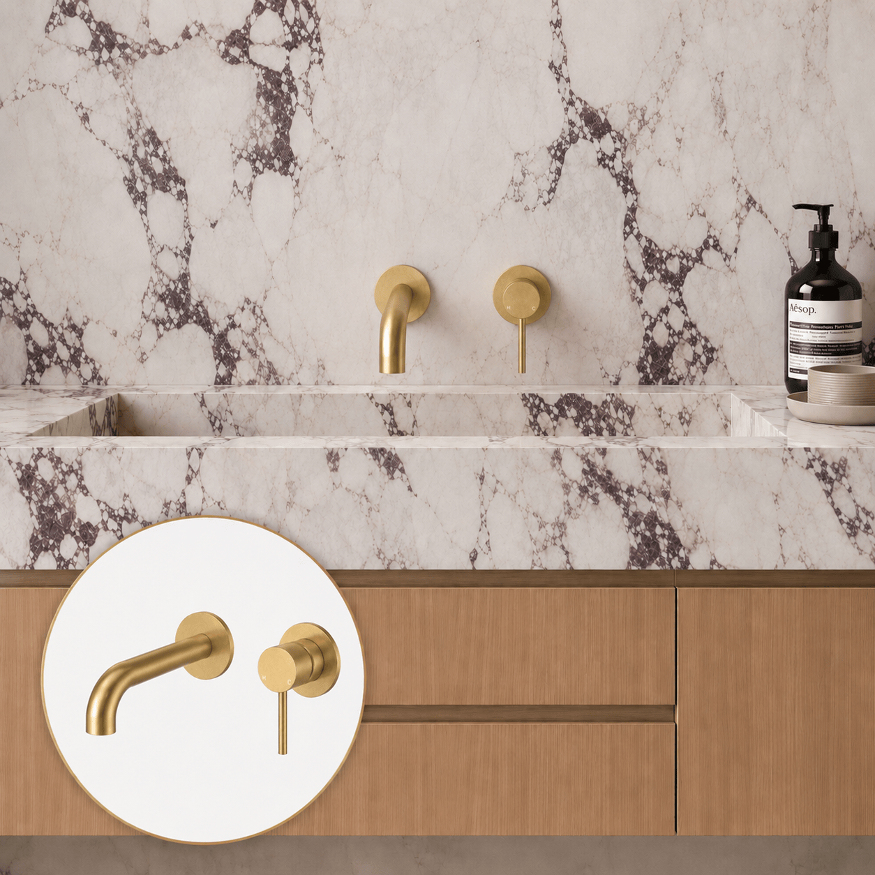 Bathroom Vaucluse Wall Mount Spout and Mixer - Satin Brass