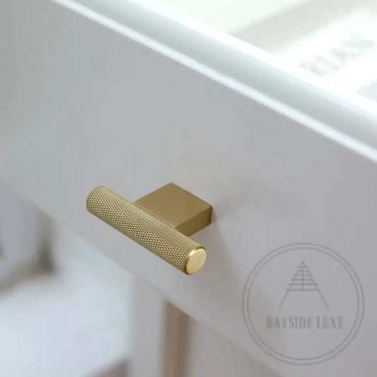 Cabinet Knobs & Handles 54 x 31mm T Bar / Satin Brass / Solid Brass Bayside Luxe - Camberwell knurled T Bar handle