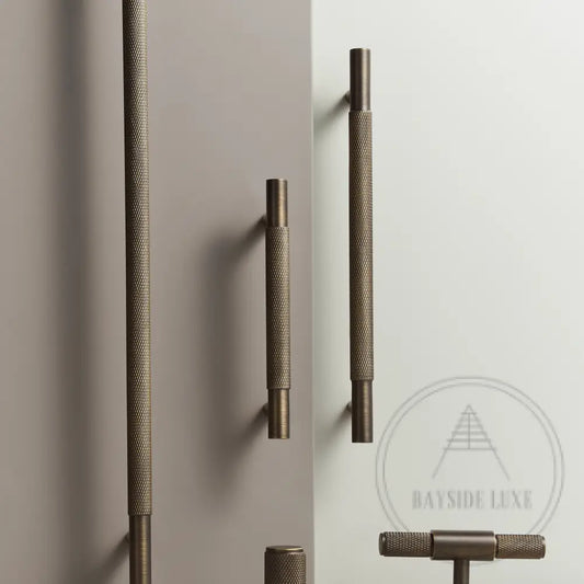 Cabinet Hardware Bayside Luxe - Floreat Antique Brass Cross Knurled Cabinetry Handles