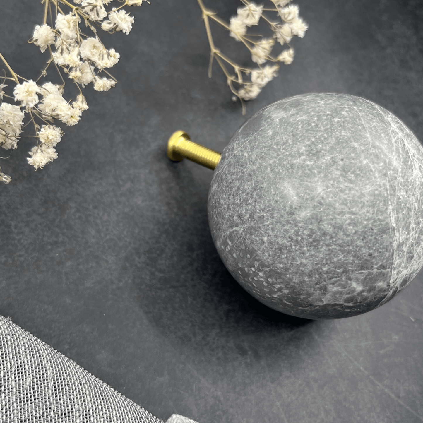 Bayside Luxe Tundra Grey Marble Door Knob - 60mm