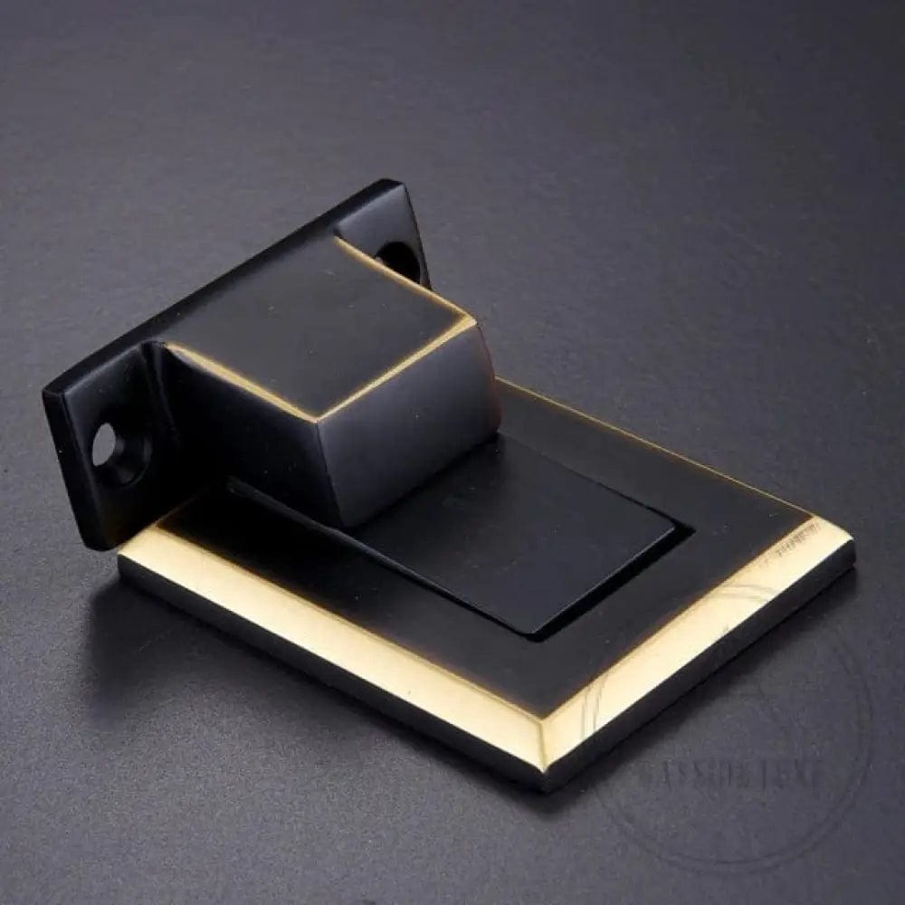 Black with Gold Edge / Solid Brass Luxe Doorware - Malvern Flush Magnetic Door Stop - Black with Gold Edge