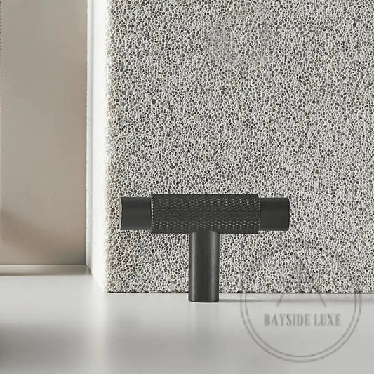 Cabinet Hardware 55 x 35mm T Bar / Black / Solid Brass Bayside Luxe - Sorrento Knurled Black Brass T Bar Handle