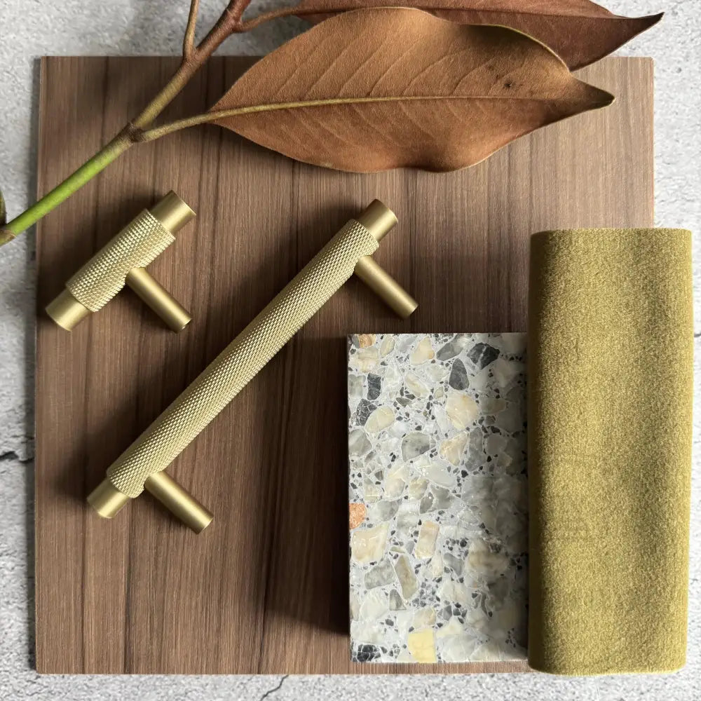 Cabinet Hardware 55 x 35mm T Bar / Brass Bayside Luxe - Sorrento Knurled Brass T Bar Handle