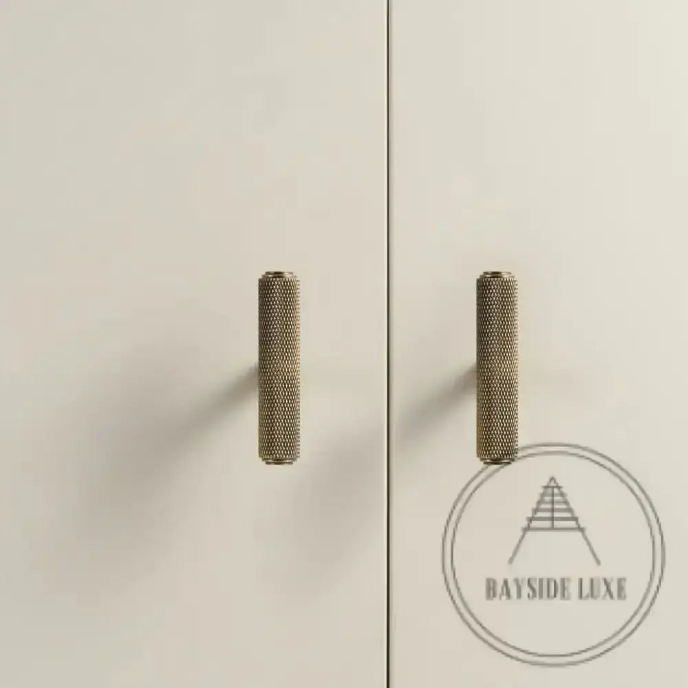 Cabinet Hardware Bayside Luxe - Attadale Antique Brass Cross Knurled Cabinetry Handle