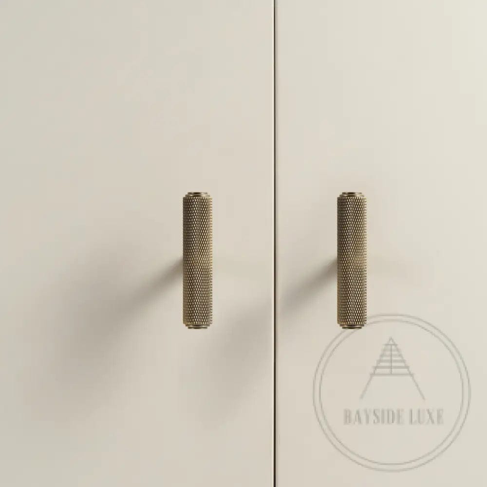 Cabinet Hardware Bayside Luxe - Attadale Antique Brass Cross Knurled Cabinetry Handle