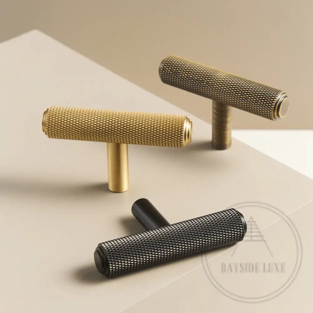 Cabinet Hardware Bayside Luxe - Attadale Black Brass Cross Knurled Cabinetry Handle