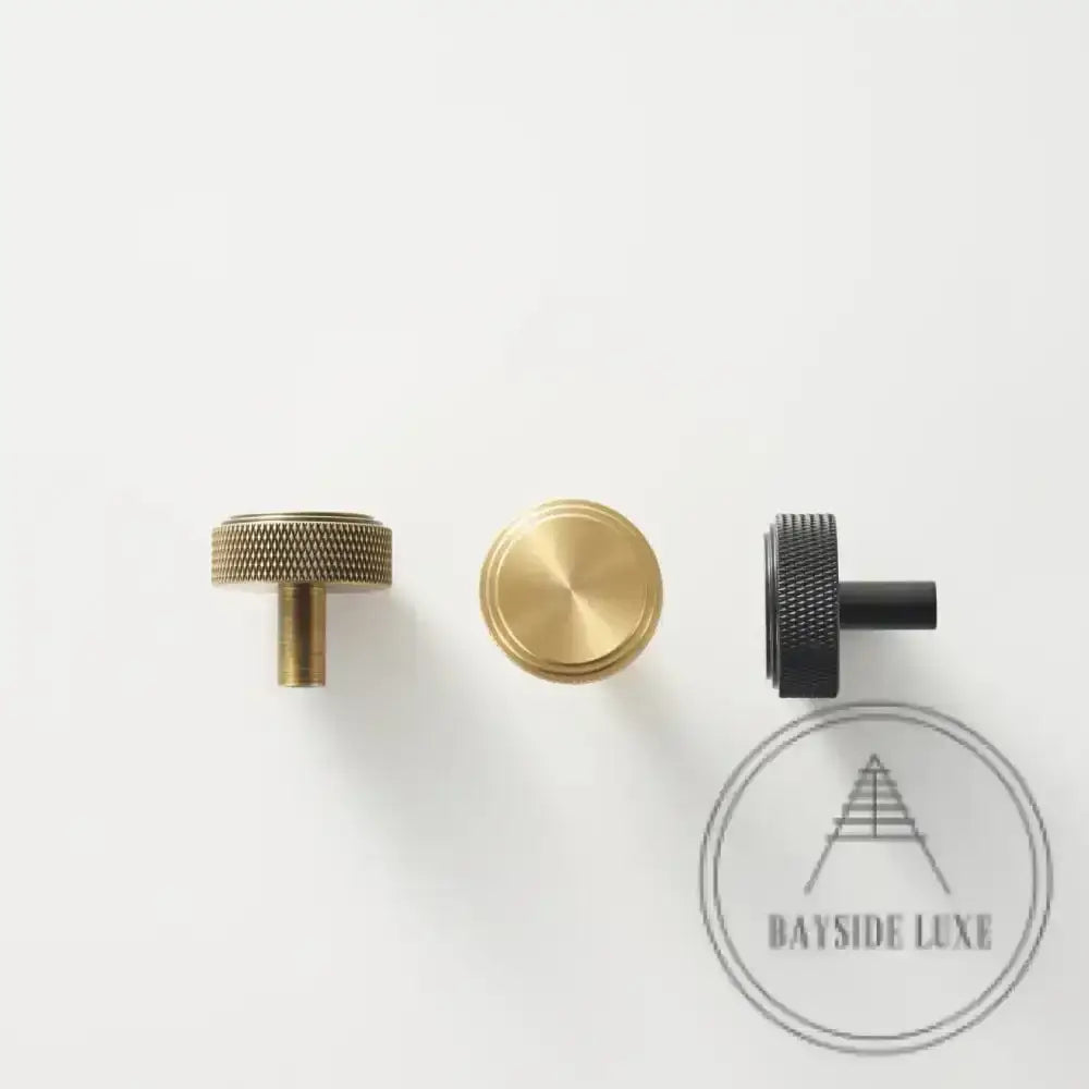 Cabinet Hardware Bayside Luxe - Attadale Satin Brass Cross Knurled Cabinetry Handle