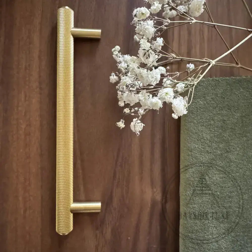 Cabinet Hardware Bayside Luxe - Attadale Satin Brass Cross Knurled Cabinetry Handle