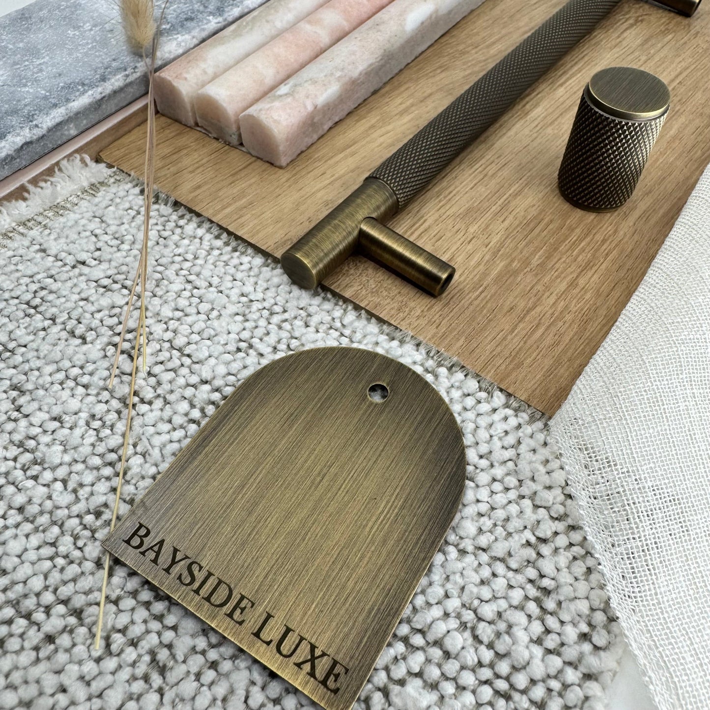 Cabinet Hardware Bayside Luxe - Floreat Antique Brass Cross Knurled Cabinetry Handles