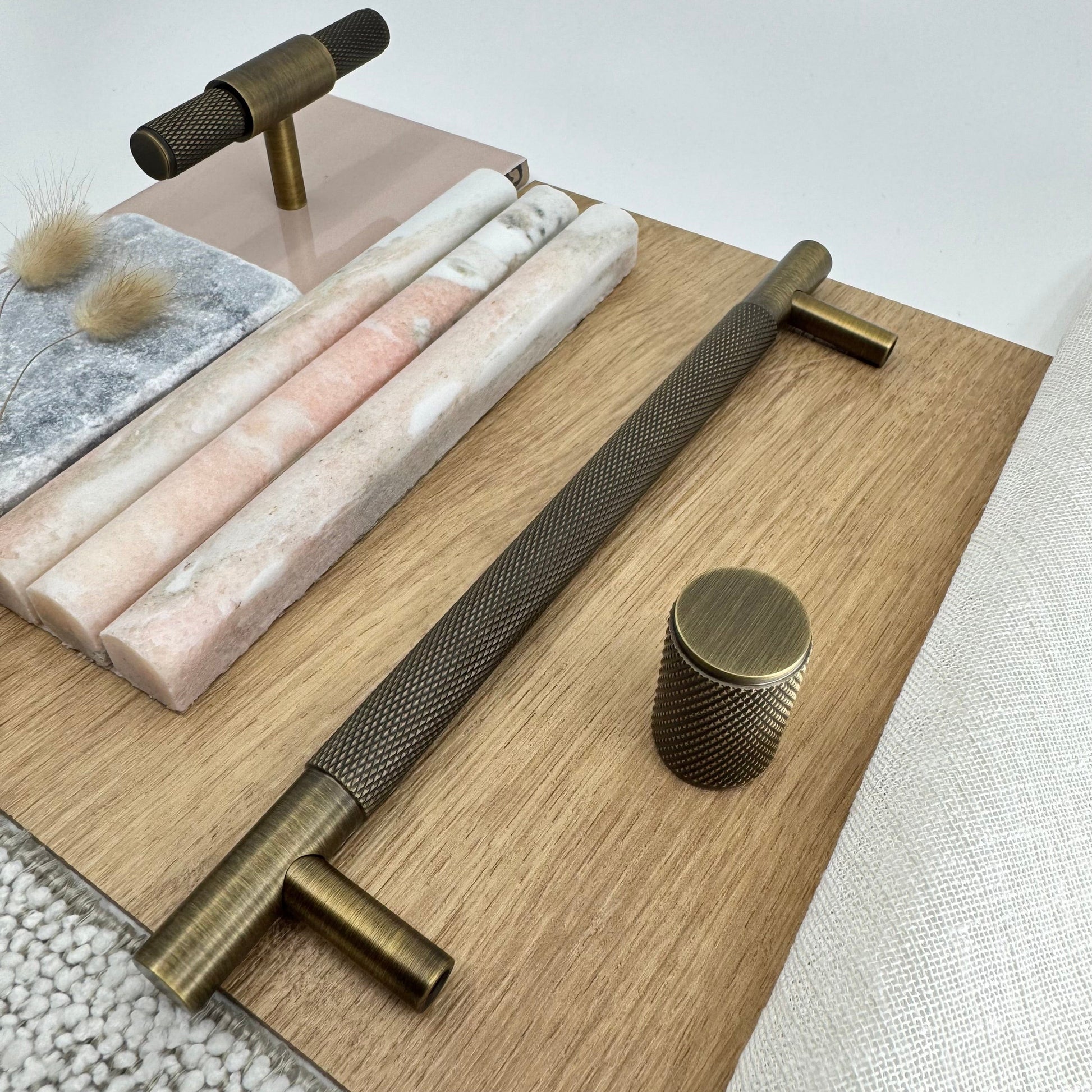 Cabinet Hardware Bayside Luxe - Floreat Antique Brass Cross Knurled Cabinetry Handles