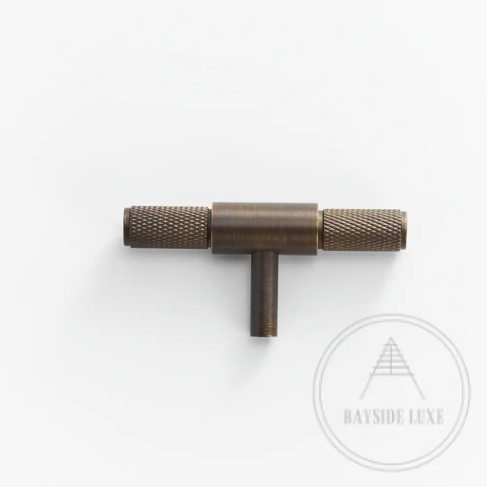 Cabinet Hardware Bayside Luxe - Floreat Antique Brass Cross Knurled Cabinetry Handles