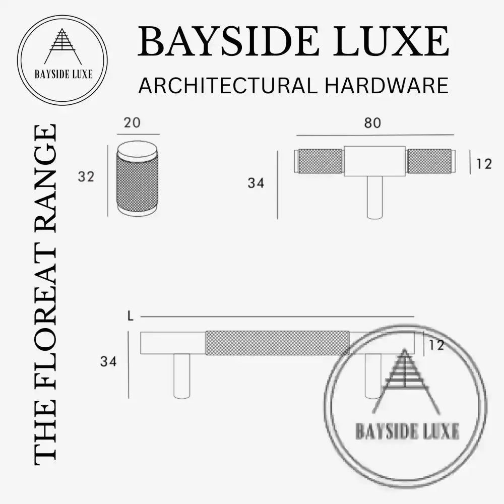 Cabinet Hardware Bayside Luxe - Floreat Gunmetal Cross Knurled Cabinetry Handles