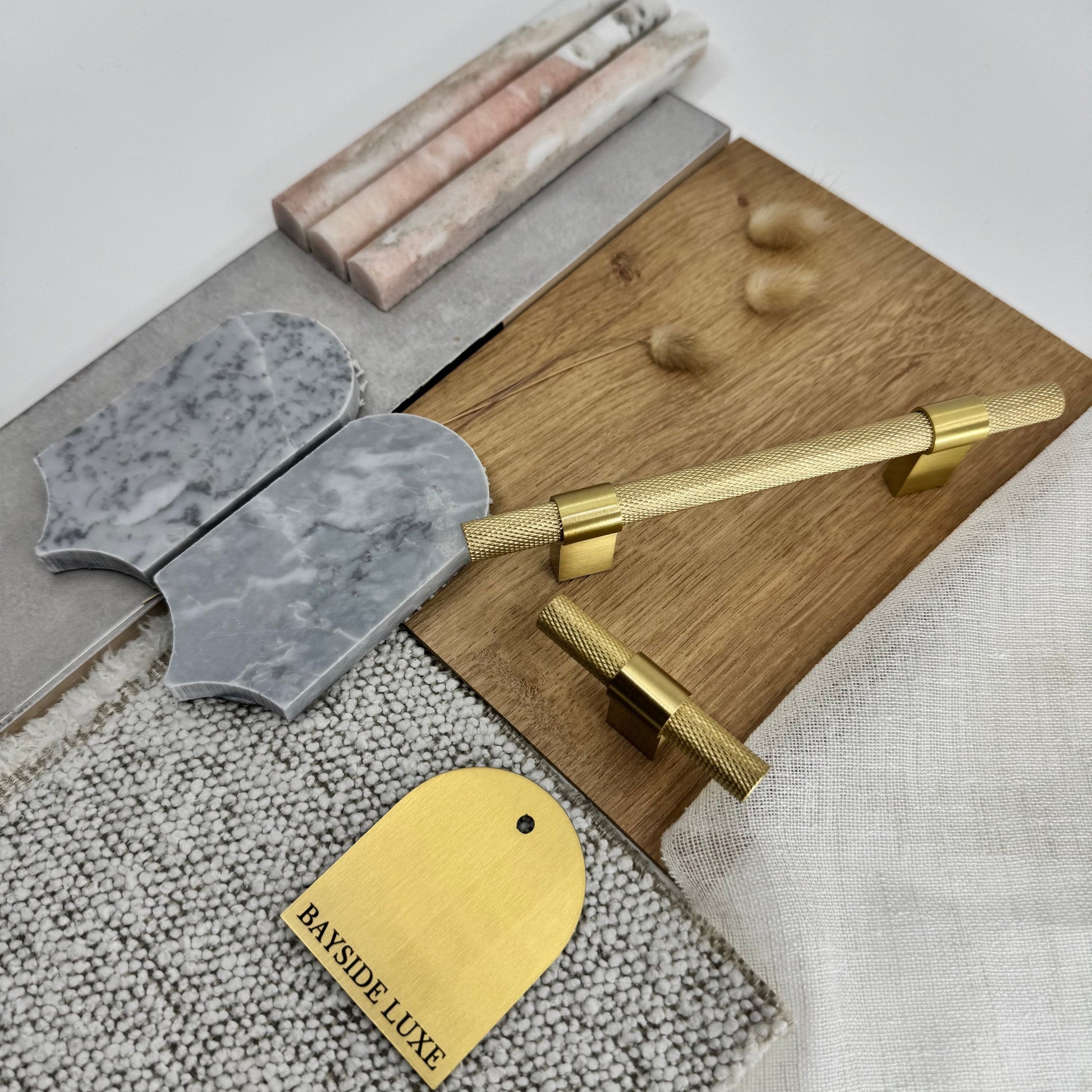 Cabinet Hardware Bayside Luxe - Floreat Solid Satin Brass Cross Knurled Cabinetry Handles