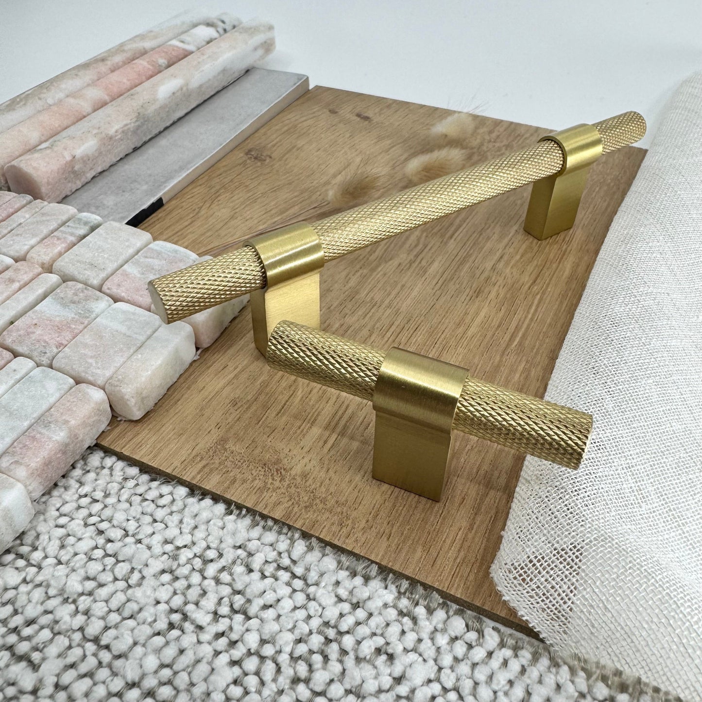 Cabinet Hardware Bayside Luxe - Floreat Solid Satin Brass Cross Knurled Cabinetry Handles