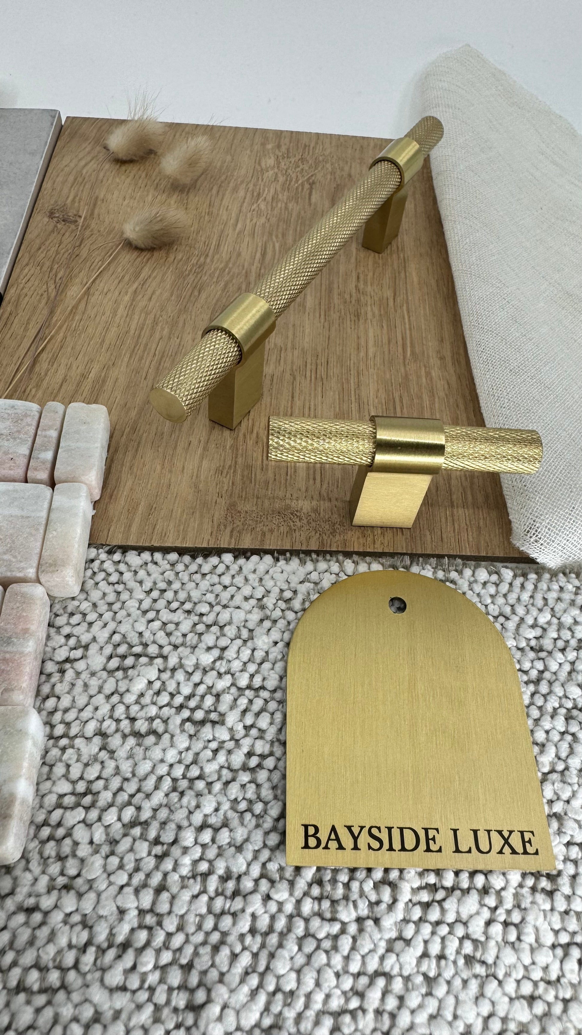 Cabinet Hardware Bayside Luxe - Floreat Solid Satin Brass Cross Knurled Cabinetry Handles