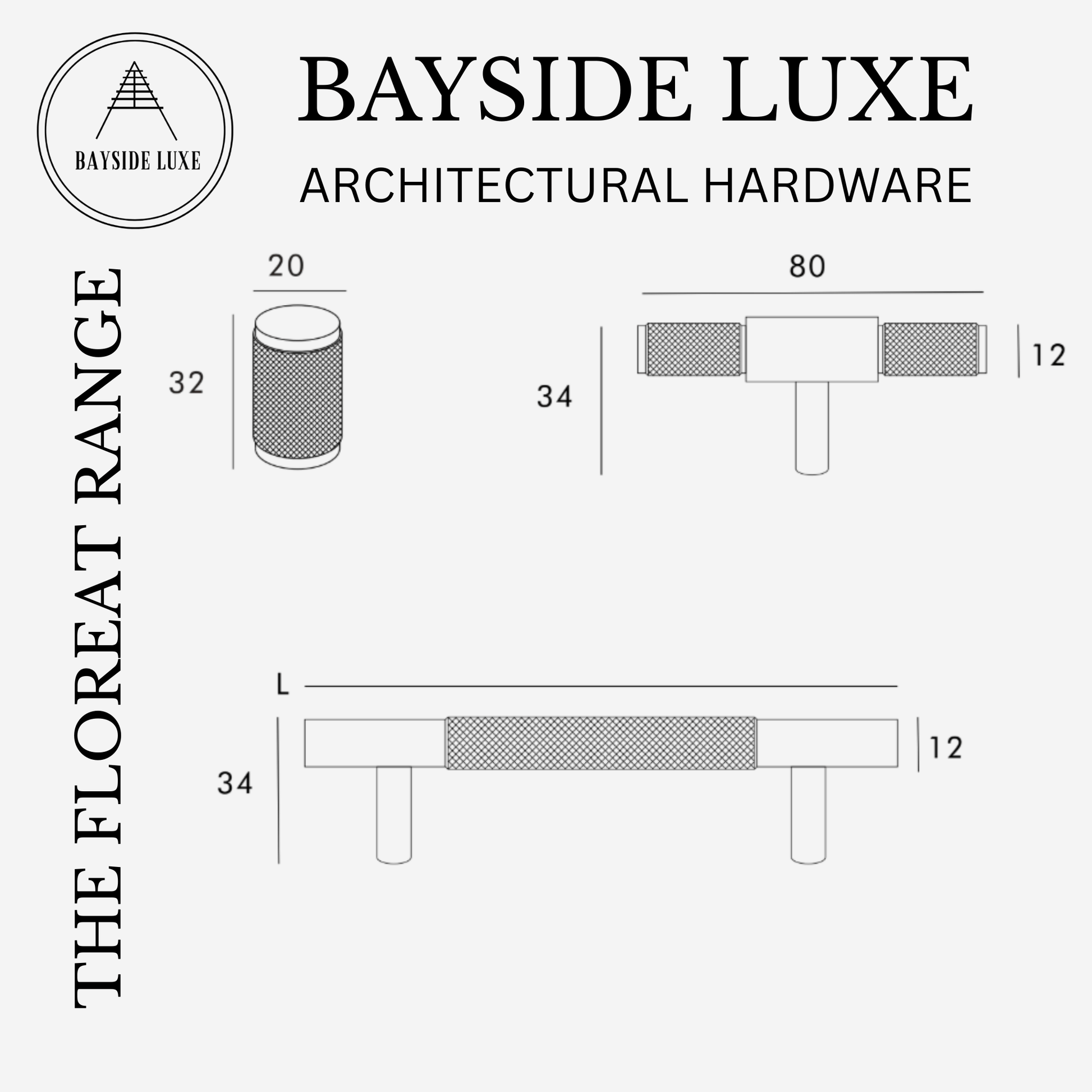 Cabinet Hardware Bayside Luxe - Floreat Solid Satin Brass Cross Knurled Cabinetry Handles