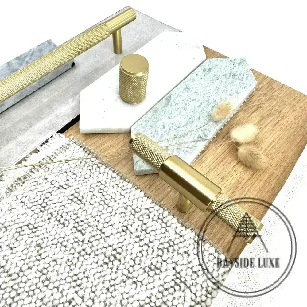 Cabinet Hardware Bayside Luxe - Floreat Solid Satin Brass Cross Knurled Cabinetry Handles