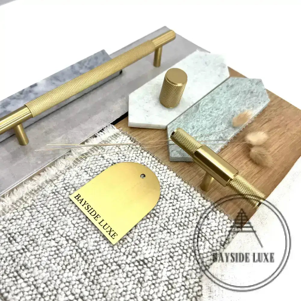 Cabinet Hardware Bayside Luxe - Floreat Solid Satin Brass Cross Knurled Cabinetry Handles