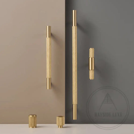 Cabinet Hardware Bayside Luxe - Floreat Solid Satin Brass Cross Knurled Cabinetry Handles