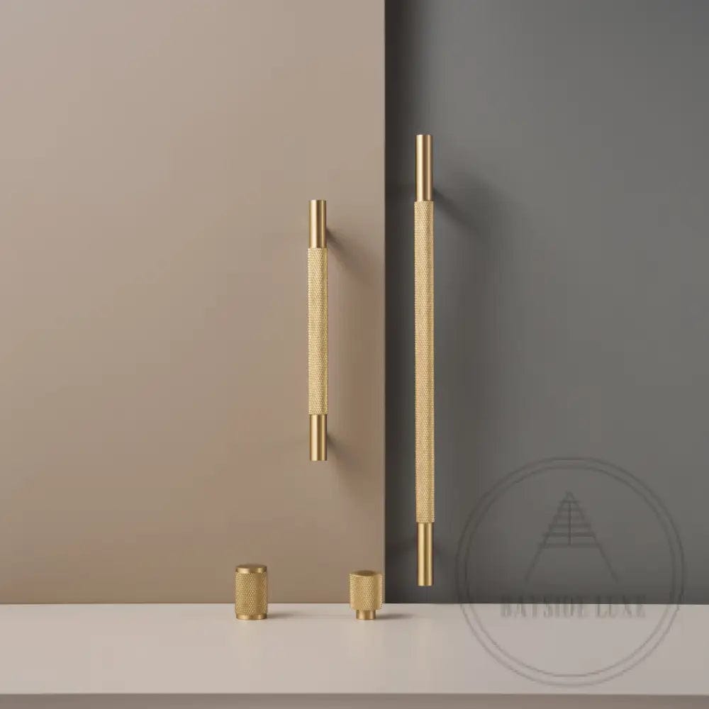 Cabinet Hardware Bayside Luxe - Floreat Solid Satin Brass Cross Knurled Cabinetry Handles