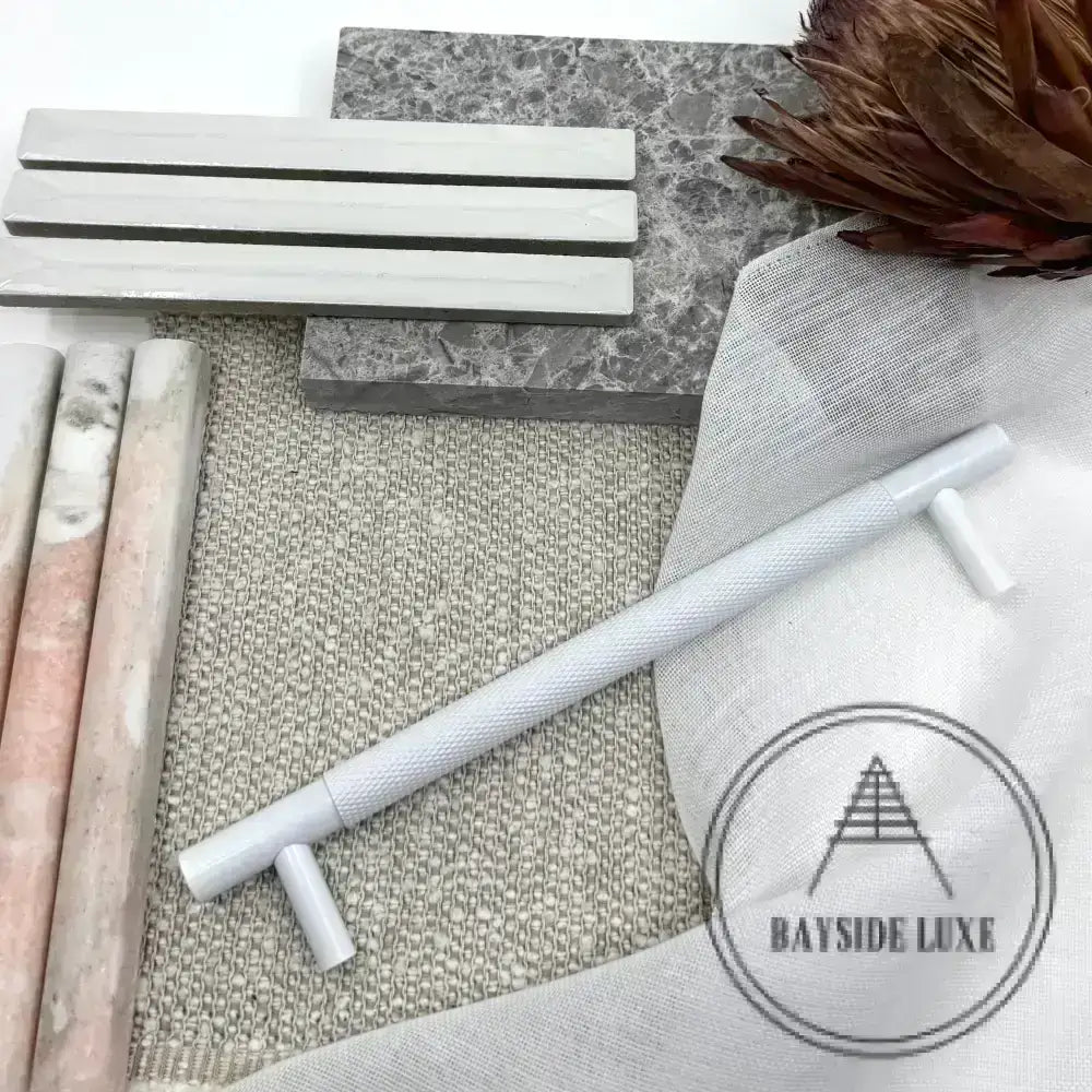 Cabinet Hardware Bayside Luxe - Floreat White Cross Knurled Cabinetry Handles