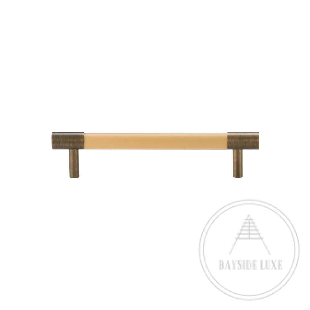 Cabinet Knobs & Handles 130 x 37mm (HS96) / Beige / Solid Brass and Leather Bayside Luxe - Flemington Leather Bound Antique Brass Cabinetry Handles