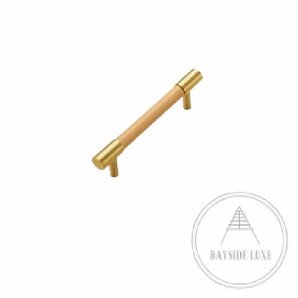 Cabinet Knobs & Handles 130 x 37mm (HS96) / Beige / Solid Brass and Leather Bayside Luxe - Flemington Leather Bound Satin Brass Cabinetry Handles