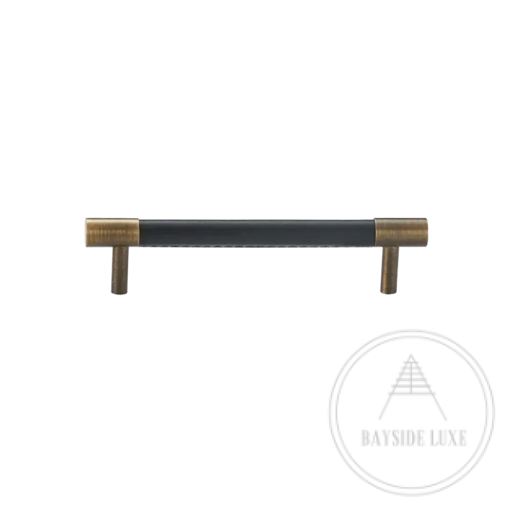 Cabinet Knobs & Handles 130 x 37mm (HS96) / Black / Solid Brass and Leather Bayside Luxe - Flemington Leather Bound Antique Brass Cabinetry Handles