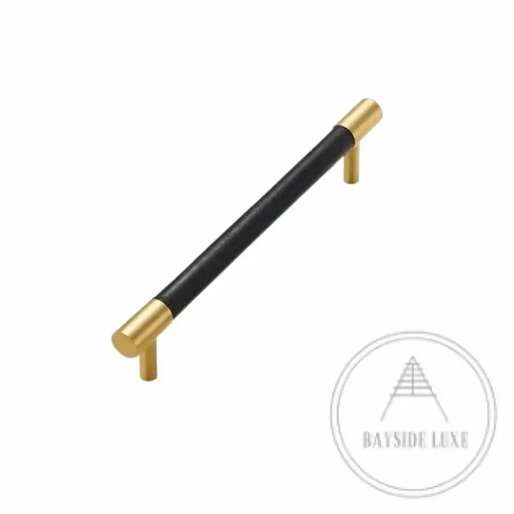 Cabinet Knobs & Handles 130 x 37mm (HS96) / Black / Solid Brass and Leather Bayside Luxe - Flemington Leather Bound Satin Brass Cabinetry Handles