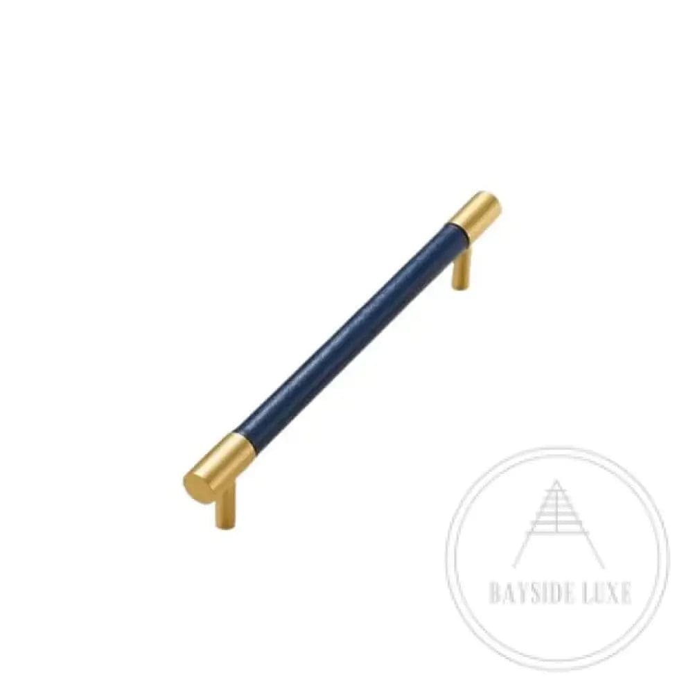 Cabinet Knobs & Handles 130 x 37mm (HS96) / Blue / Solid Brass and Leather Bayside Luxe - Flemington Leather Bound Satin Brass Cabinetry Handles