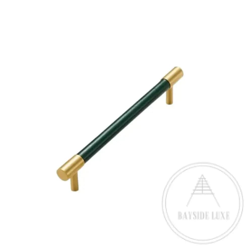 Cabinet Knobs & Handles 130 x 37mm (HS96) / Green / Solid Brass and Leather Bayside Luxe - Flemington Leather Bound Satin Brass Cabinetry Handles