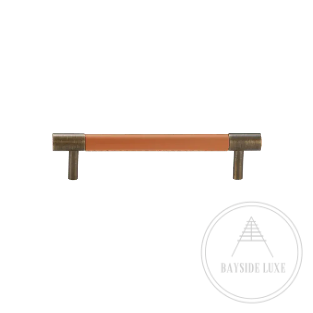 Cabinet Knobs & Handles 130 x 37mm (HS96) / Orange / Solid Brass and Leather Bayside Luxe - Flemington Leather Bound Antique Brass Cabinetry Handles
