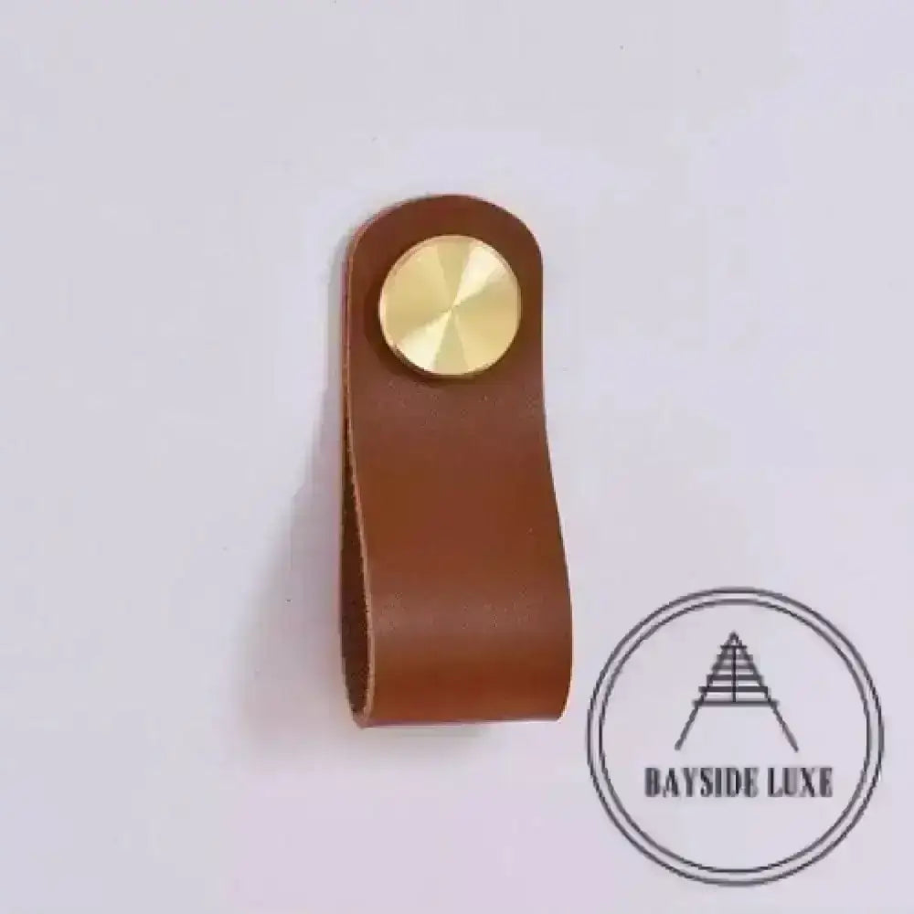 Cabinet Knobs & Handles 135 x 24mm / Brown / Leather and Brass Bayside Luxe - Leather flat gold stud pulls