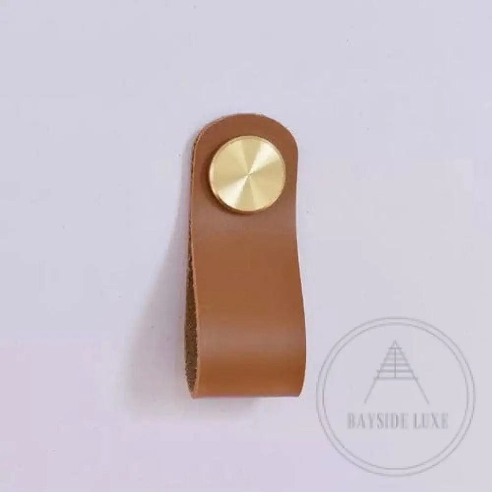 Cabinet Knobs & Handles 135 x 24mm / Caramel / Leather and Brass Bayside Luxe - Leather flat gold stud pulls