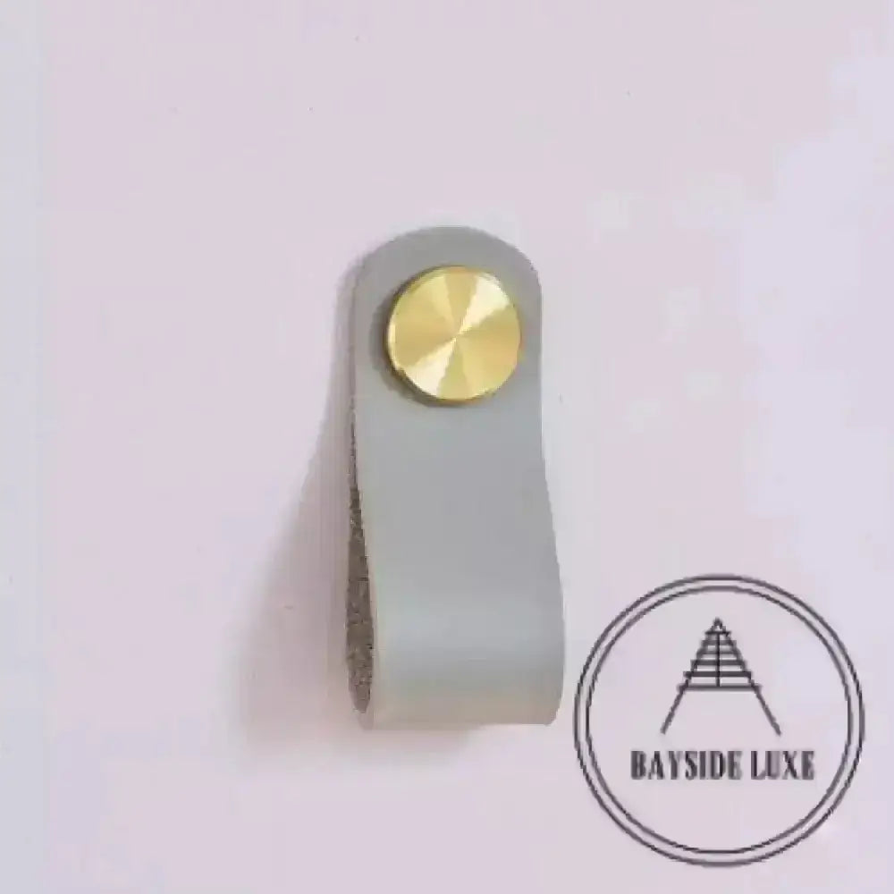 Cabinet Knobs & Handles 135 x 24mm / Grey / Leather and Brass Bayside Luxe - Leather flat gold stud pulls