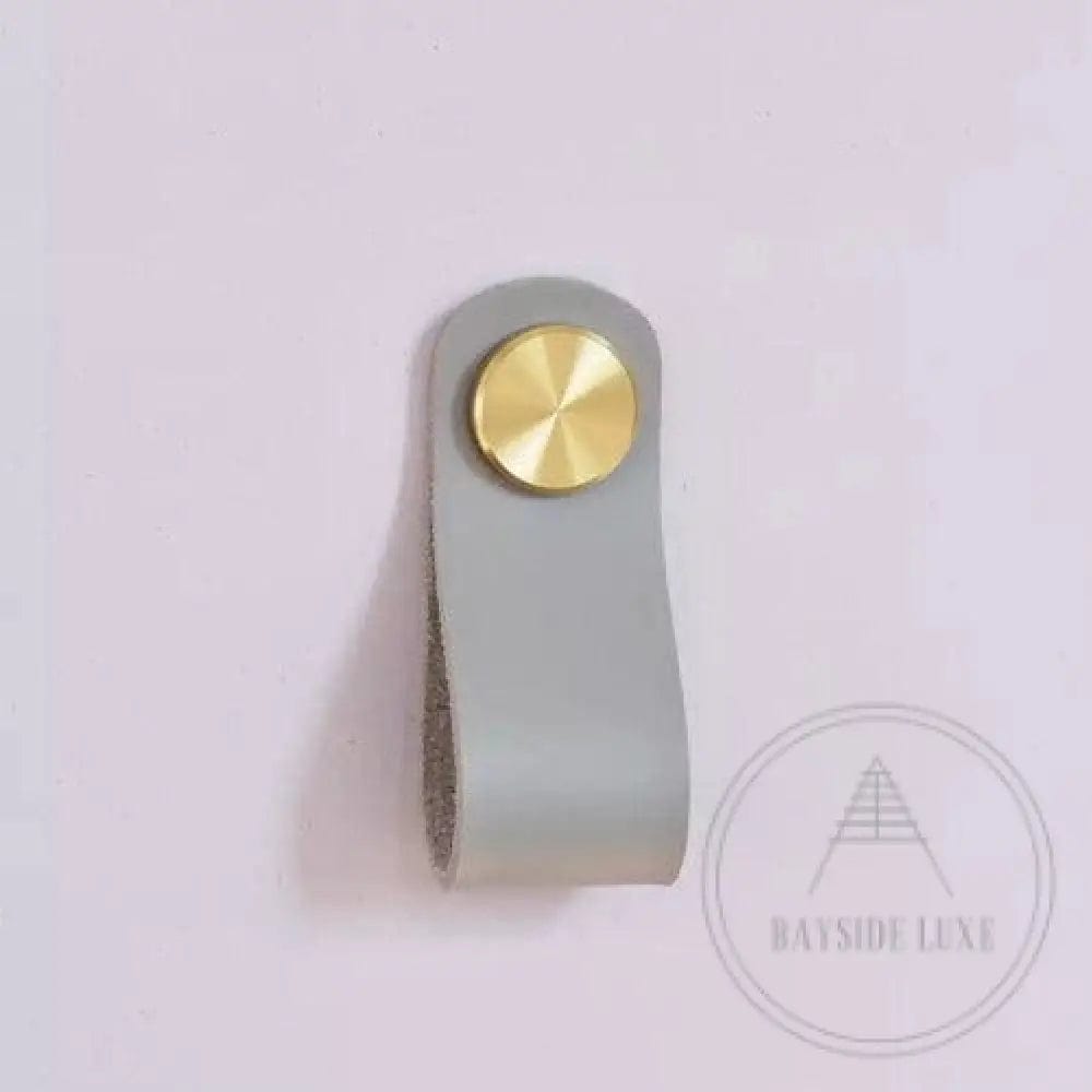 Cabinet Knobs & Handles 135 x 24mm / Grey / Leather and Brass Bayside Luxe - Leather flat gold stud pulls