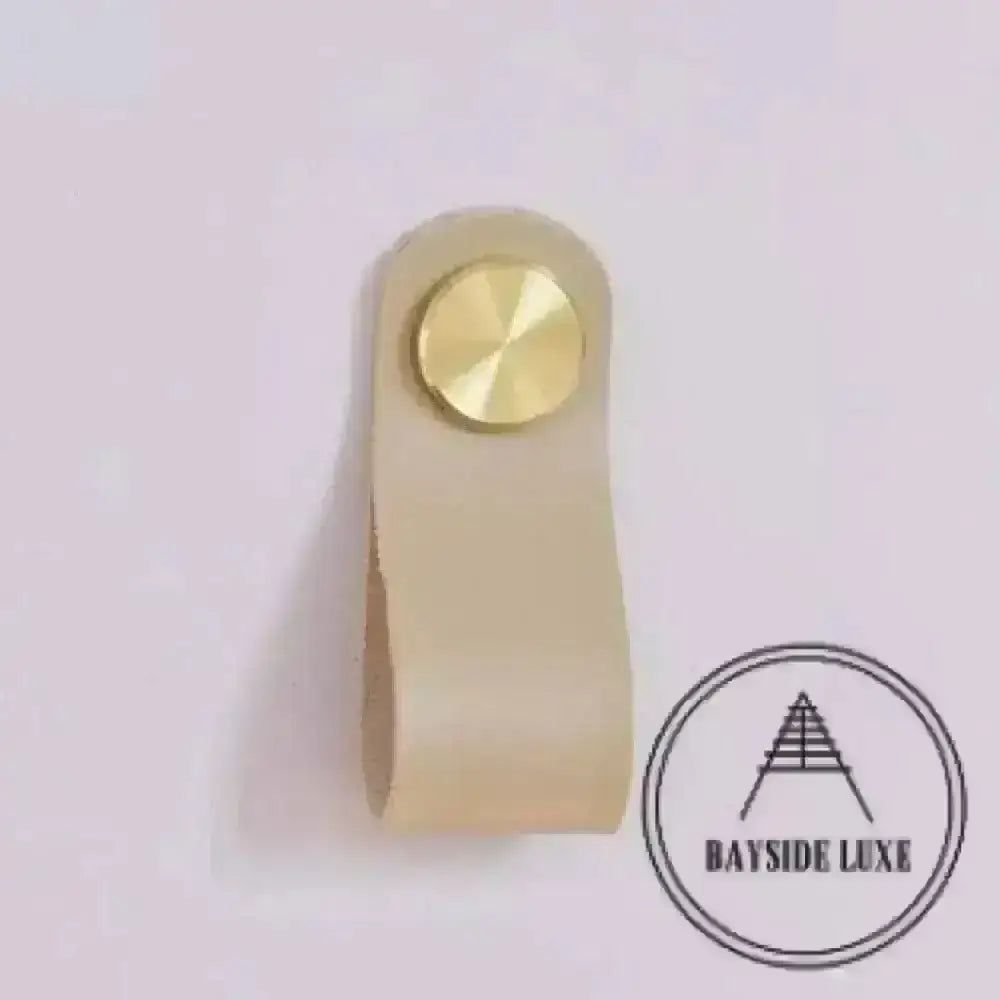 Cabinet Knobs & Handles 135 x 24mm / Khaki / Leather and Brass Bayside Luxe - Leather flat gold stud pulls