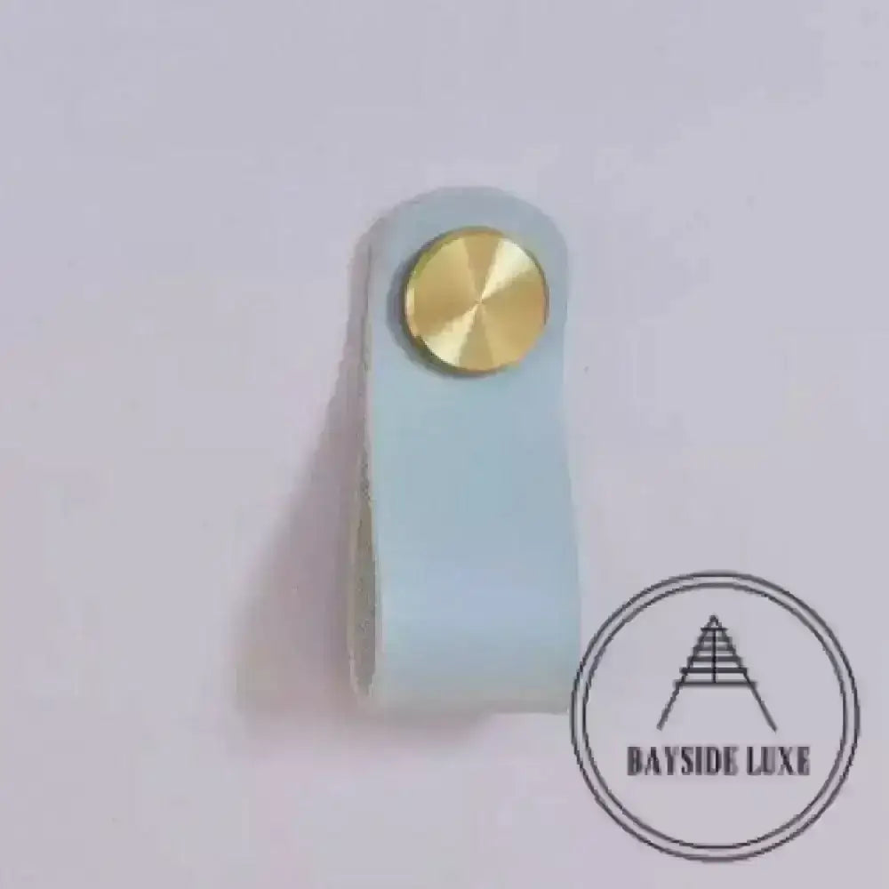 Cabinet Knobs & Handles 135 x 24mm / Light Blue / Leather and Brass Bayside Luxe - Leather flat gold stud pulls