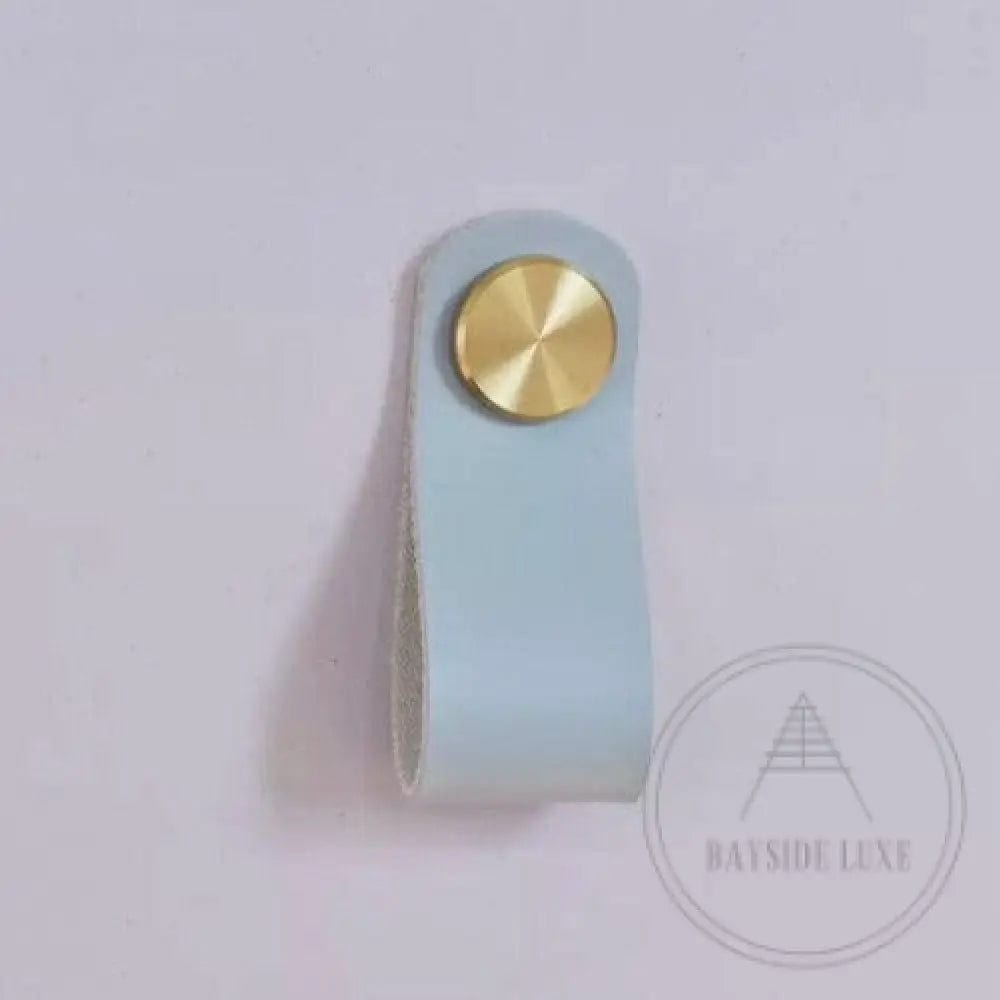 Cabinet Knobs & Handles 135 x 24mm / Light Blue / Leather and Brass Bayside Luxe - Leather flat gold stud pulls