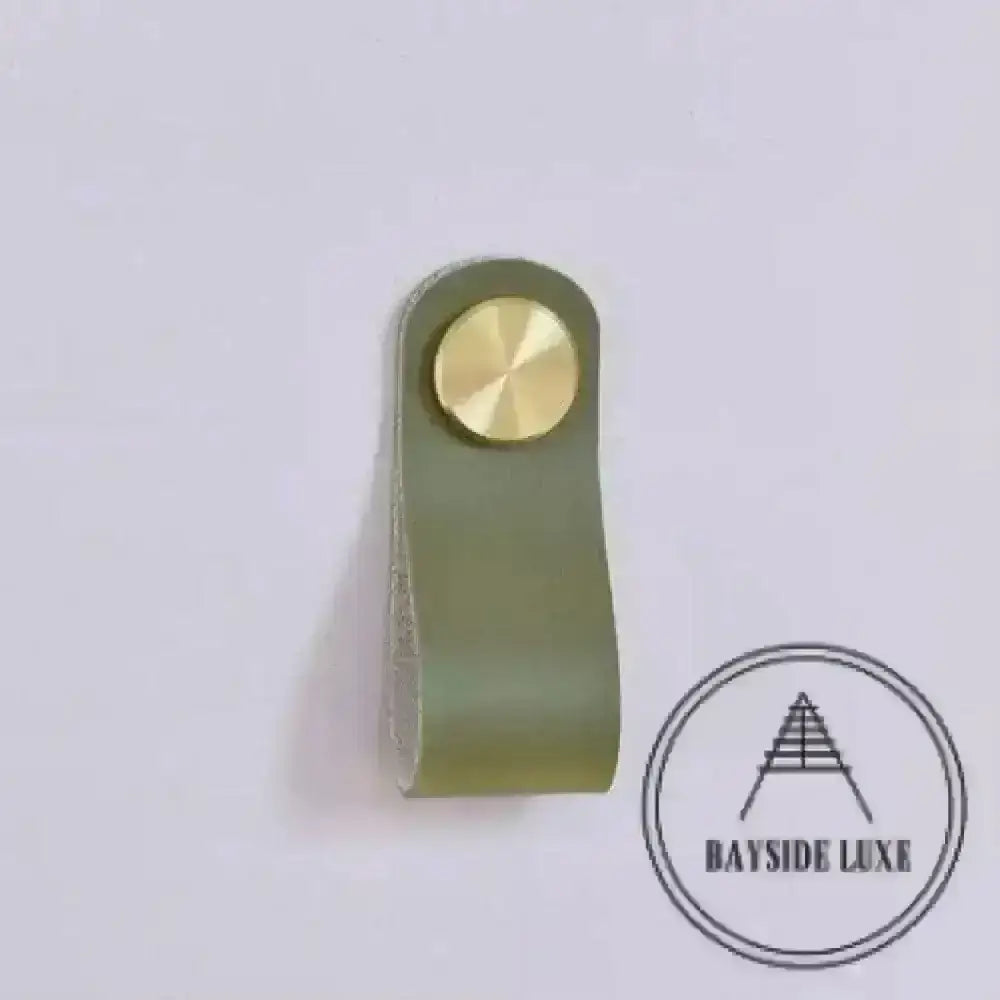 Cabinet Knobs & Handles 135 x 24mm / Olive / Leather and Brass Bayside Luxe - Leather flat gold stud pulls