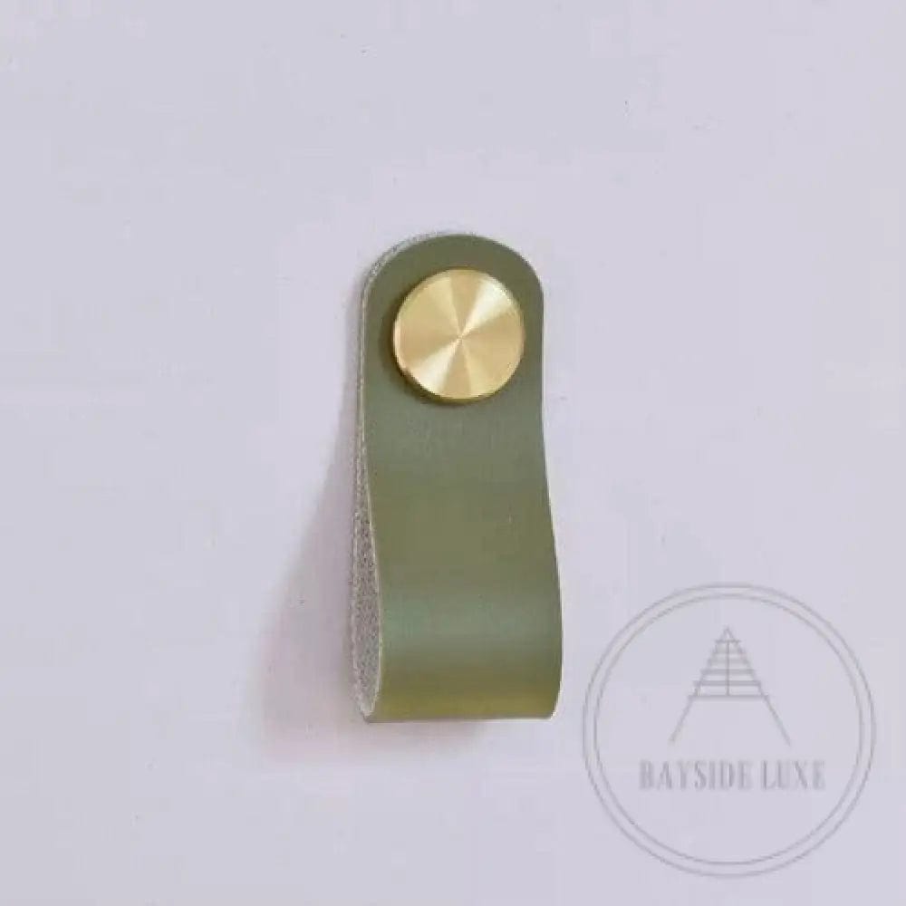 Cabinet Knobs & Handles 135 x 24mm / Olive / Leather and Brass Bayside Luxe - Leather flat gold stud pulls