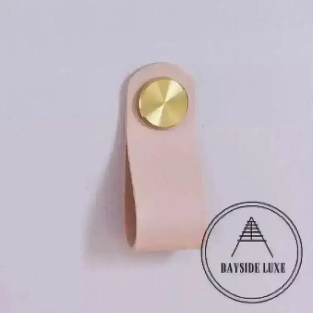 Cabinet Knobs & Handles 135 x 24mm / Pink / Leather and Brass Bayside Luxe - Leather flat gold stud pulls