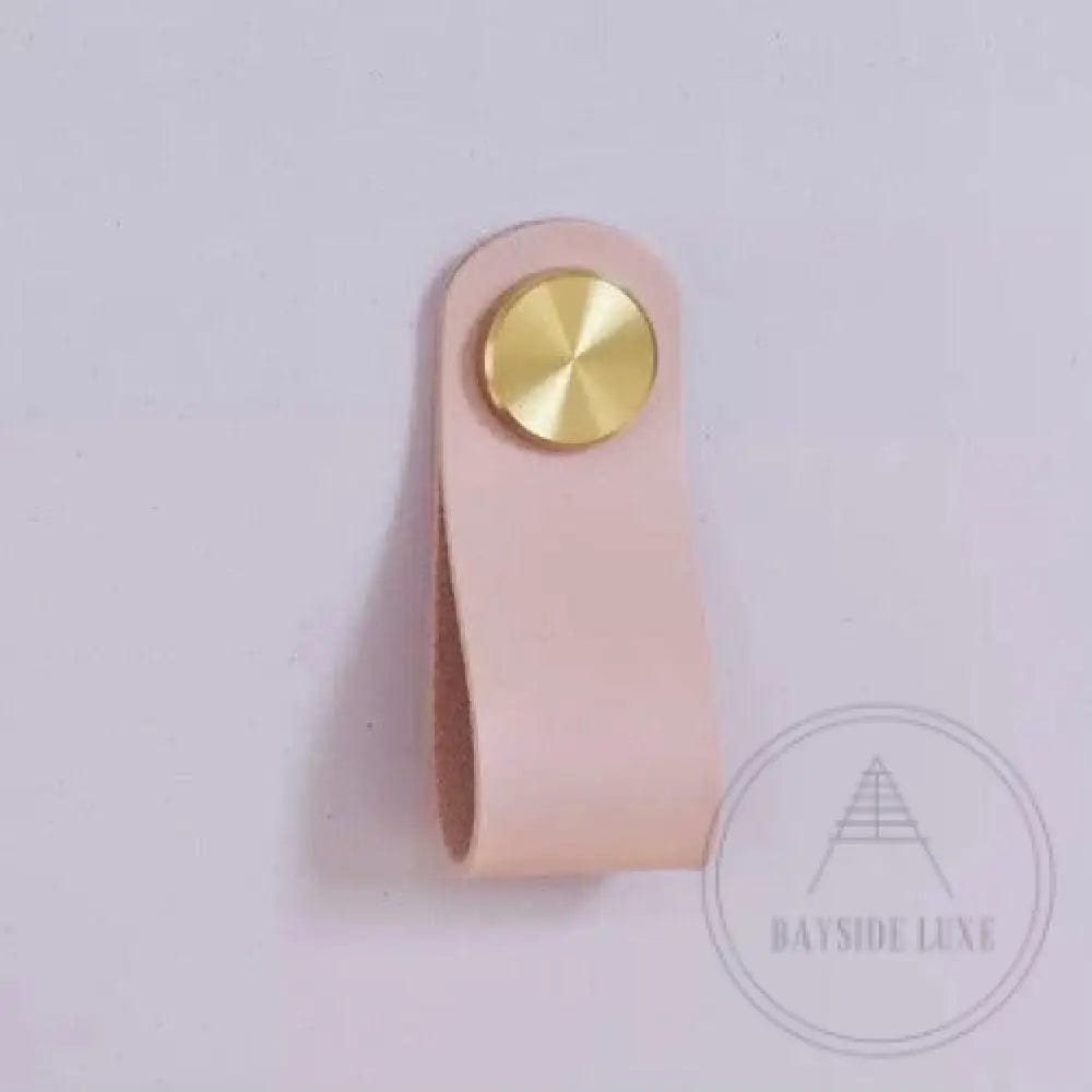 Cabinet Knobs & Handles 135 x 24mm / Pink / Leather and Brass Bayside Luxe - Leather flat gold stud pulls